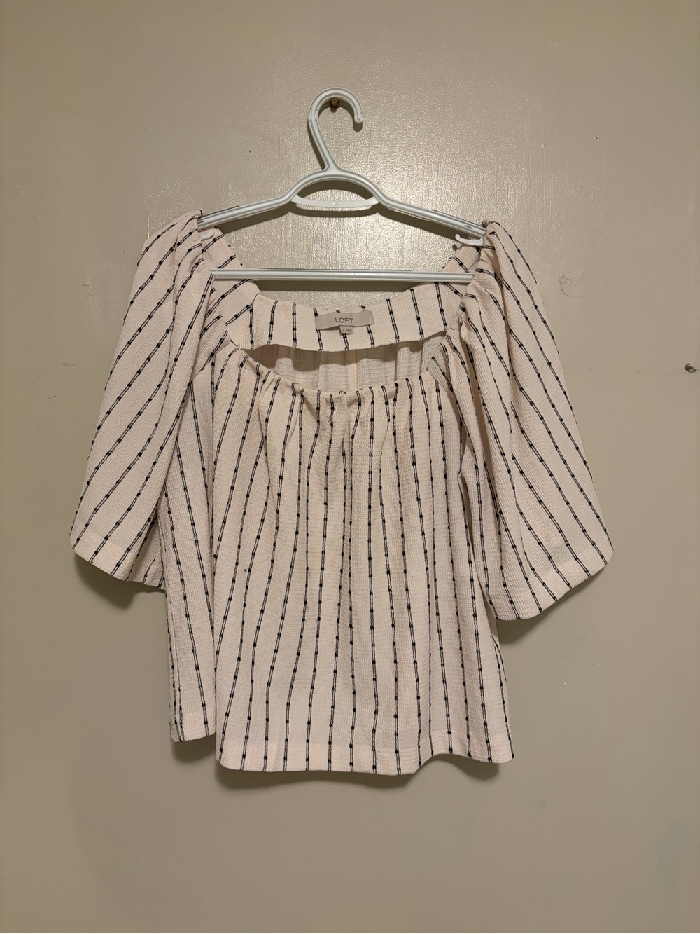 LOFT Cream Blouse with Black Vertical Stripes